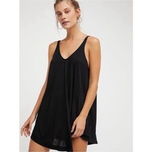 Free People Beach Black Ribbed Knit Clover Mini Dress